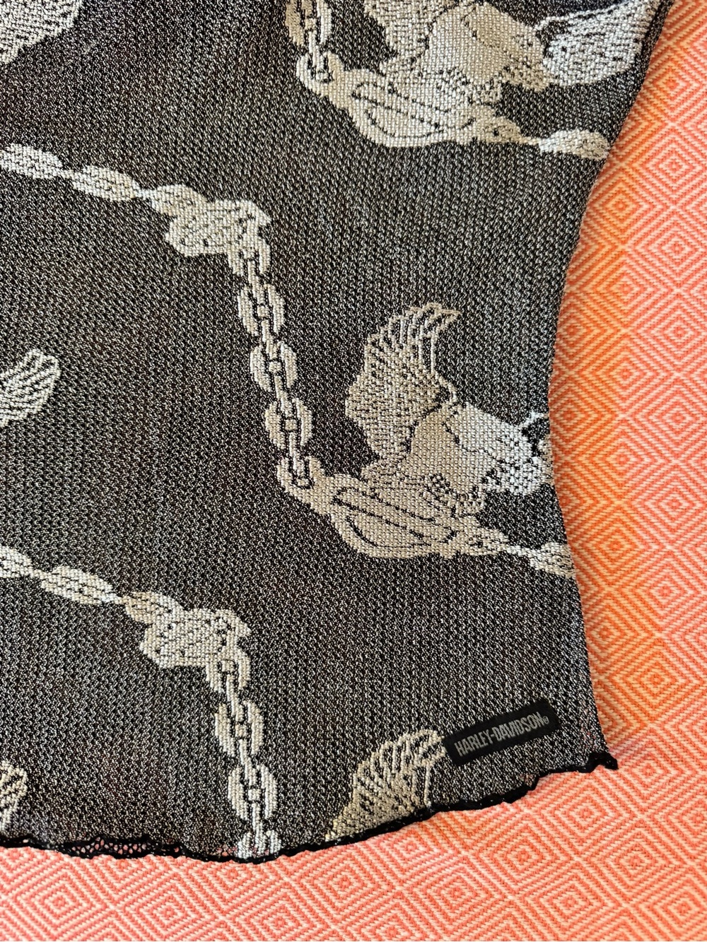 Harley Davidson Black Mesh Tank Top with Eagle  & Chain Pattern. Medium. - Picture 5 of 6